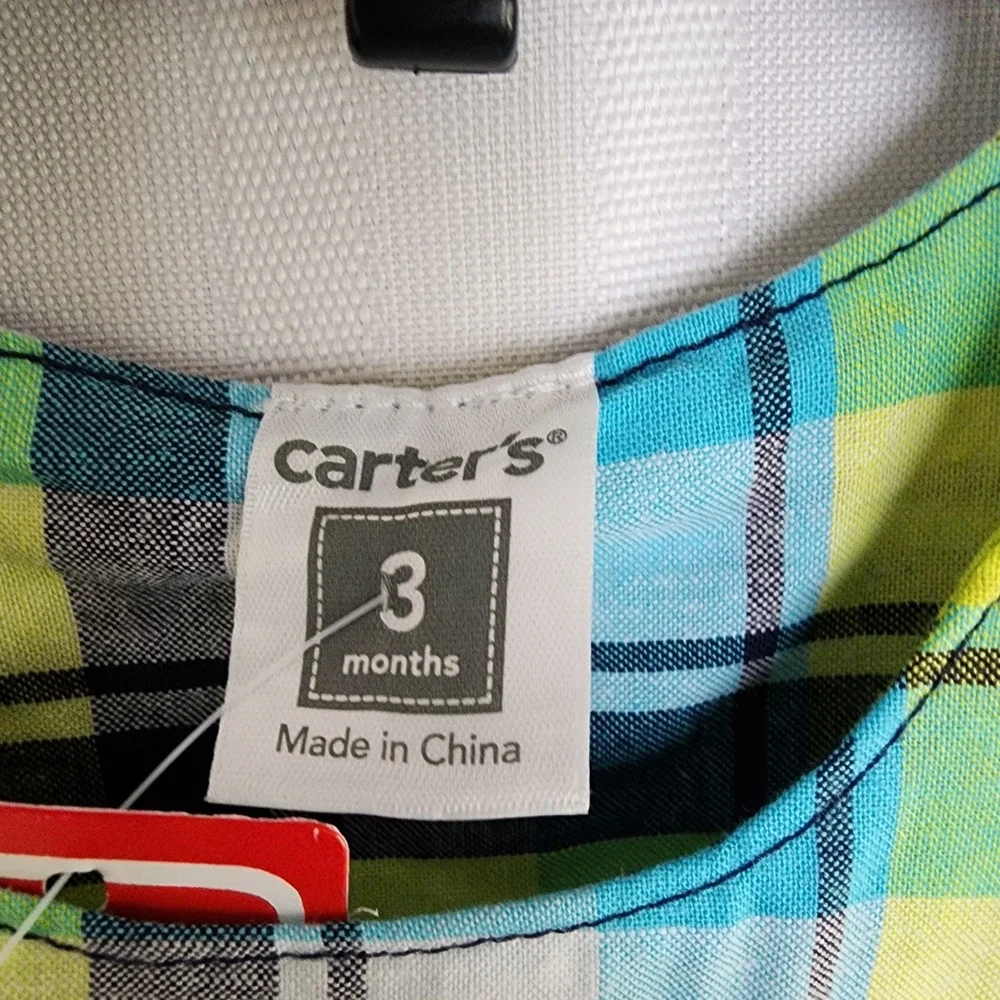 Carters Plaid Surfboard Romper Sleeveless Pockets Summer‎ Outfit 3 Months